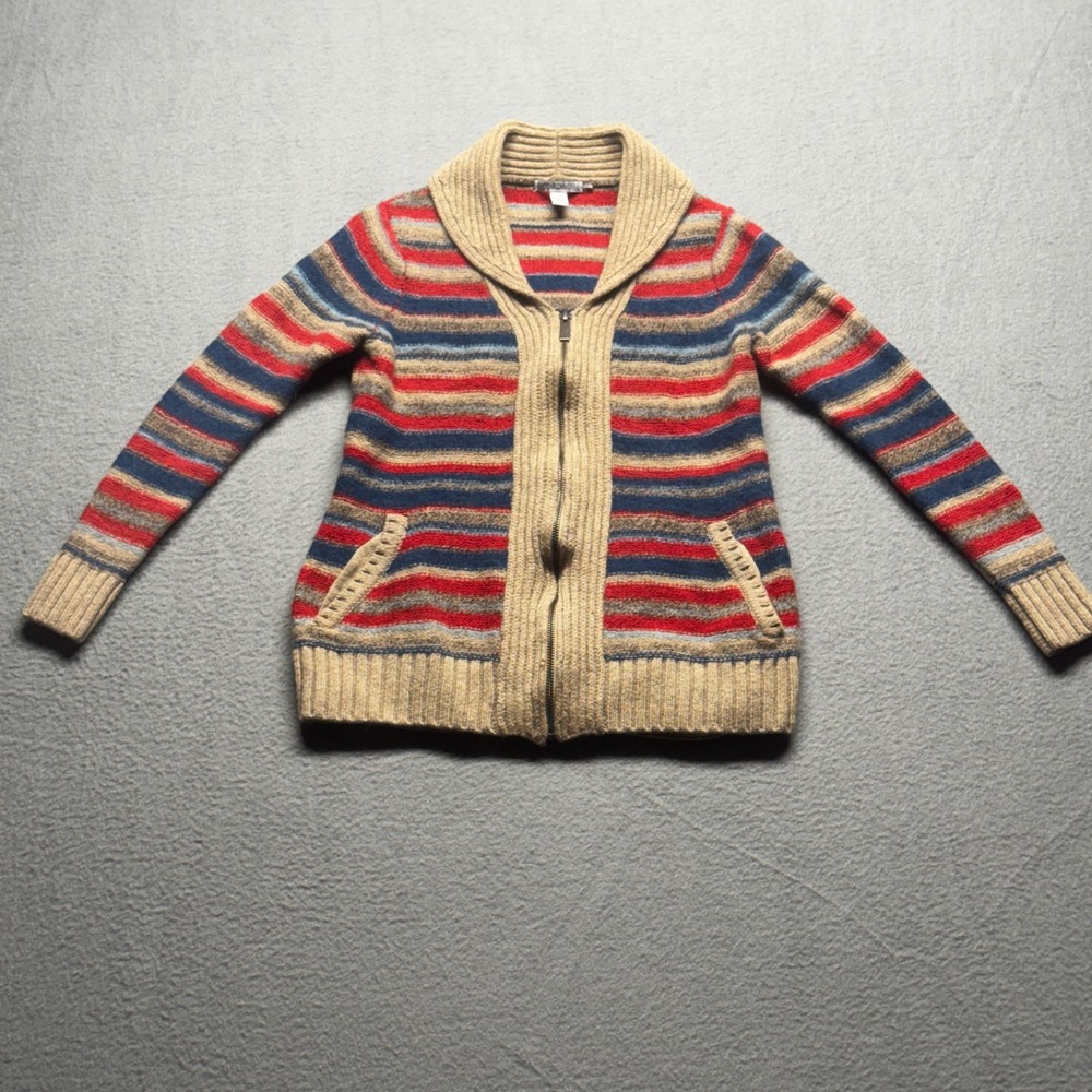 Toad&Co Glenfyne Shawl Cardigan Sweater Womens Small Lambswool Striped Full Zip